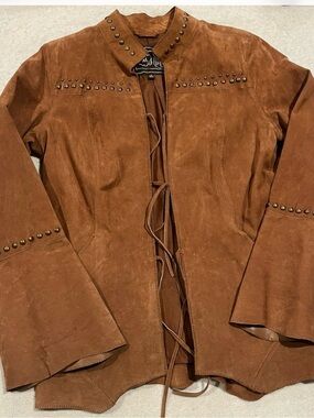 Chi By Falchi Suede Leather Studded Coat Western Boho Jacket Size M
